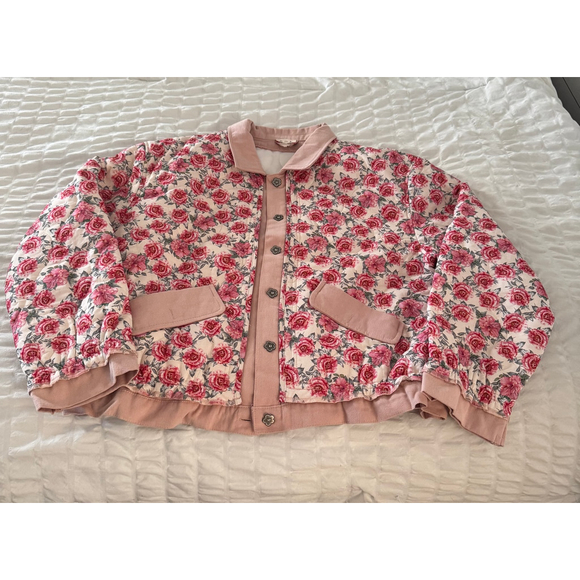 Women's POL Pink & White Floral Quilted Bomber Jacket L - Picture 7 of 7